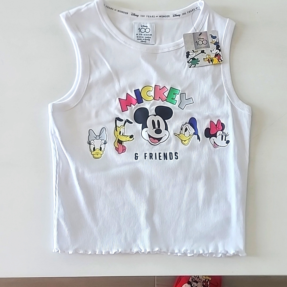 Primark White Mickey & Friends Tank Top with Multicolor Print